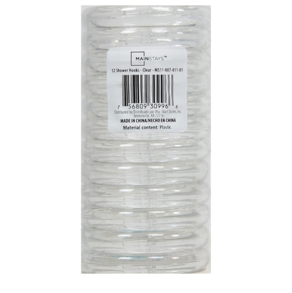 MAINSTAYS Clear Shower Hooks, 12 Piece